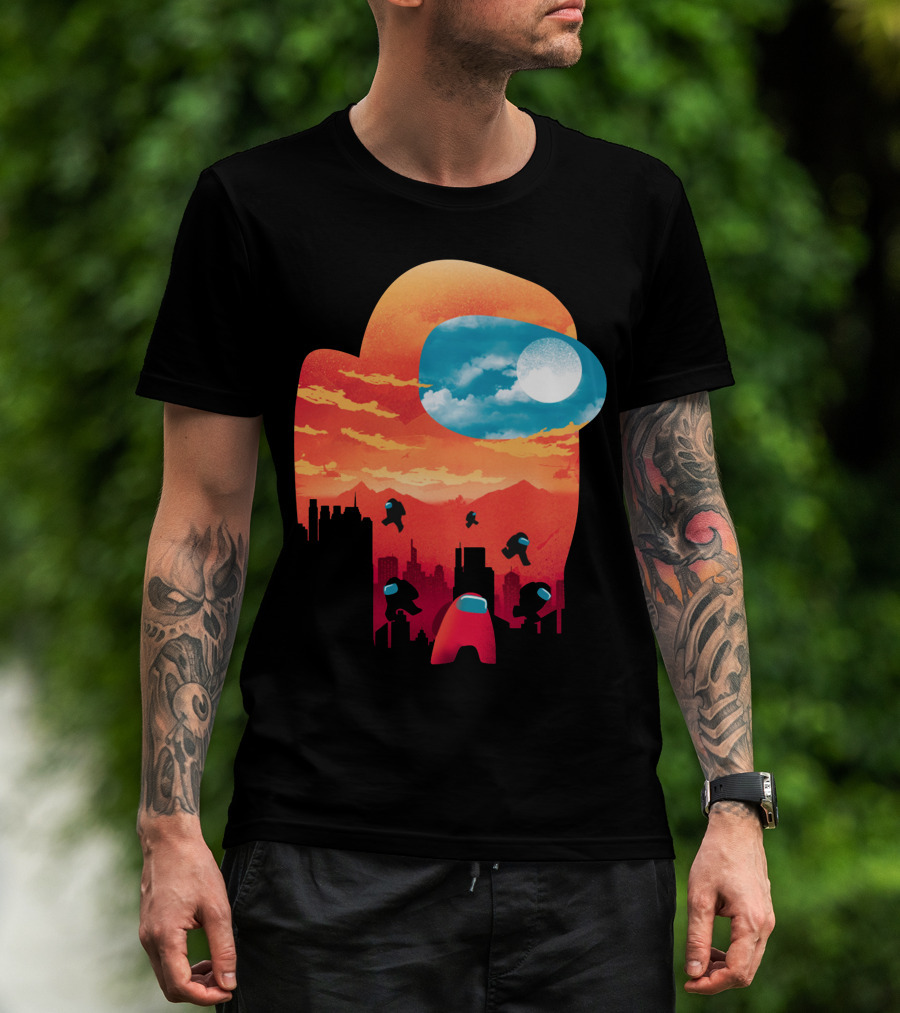 Sunset Among Us Impostors Skyline Scene T-Shirt