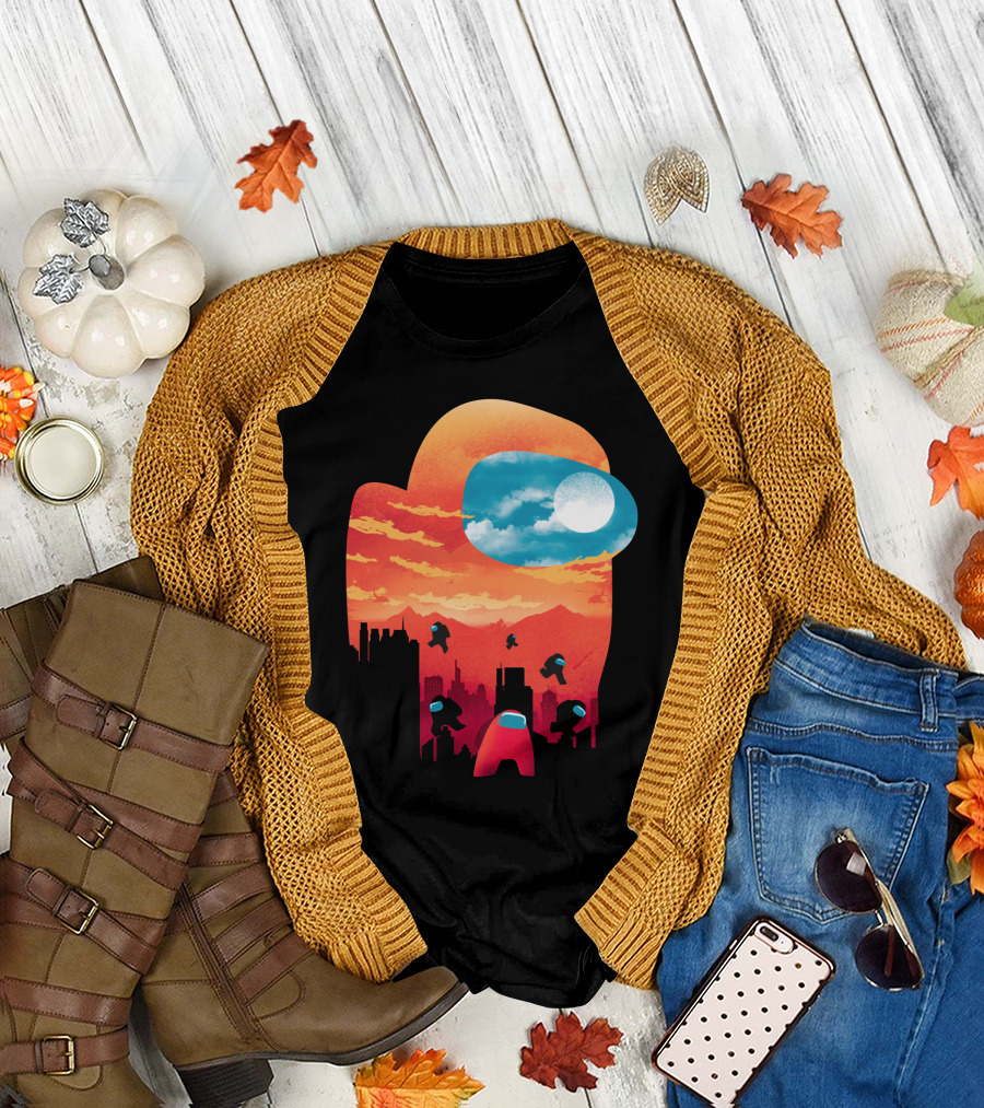 Sunset Among Us Impostors Skyline Scene T-Shirt