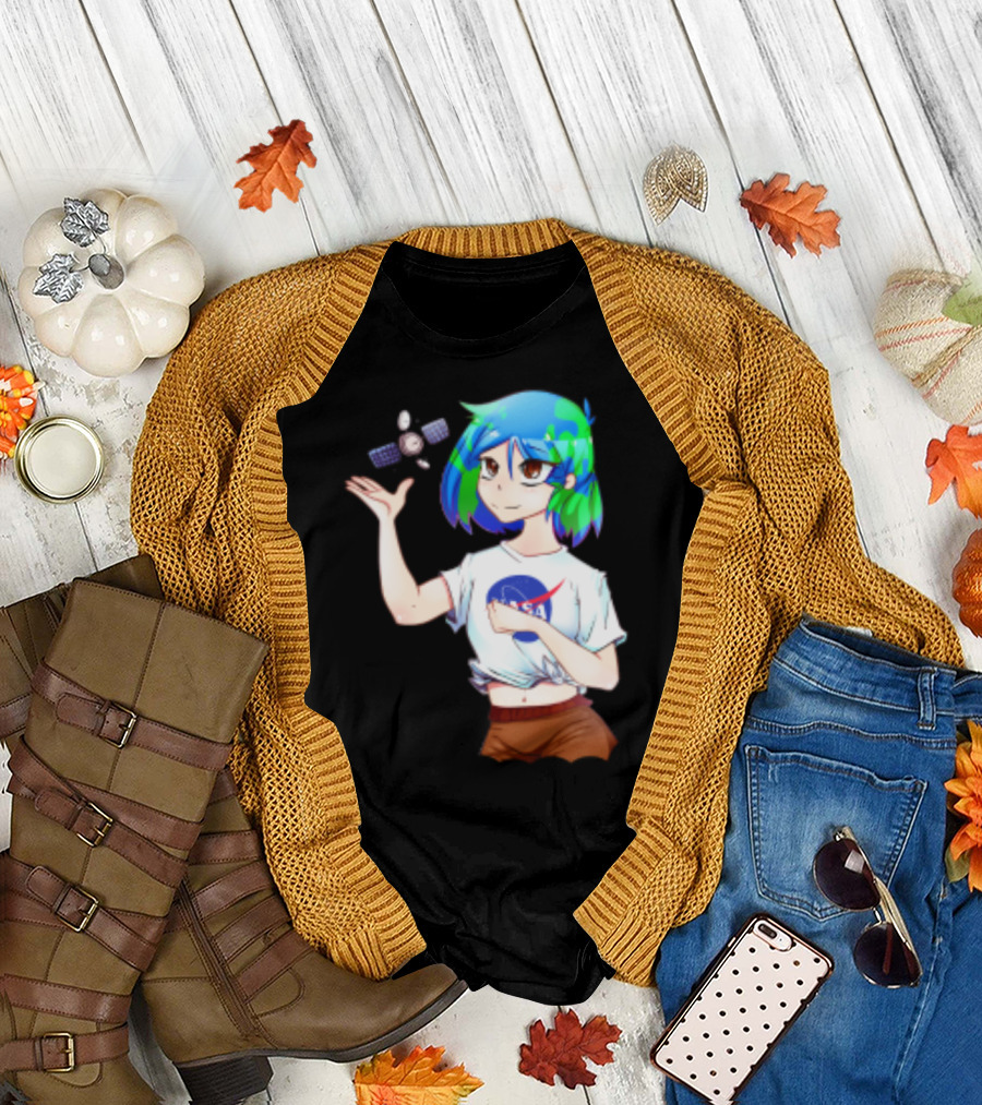 Nasa Back To School Anime Character Featuring Earth Girl and Satellite T-Shirt
