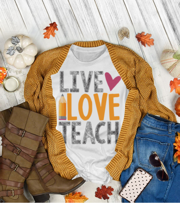 Live Love Teach Pencil Heart Back To School T-Shirt