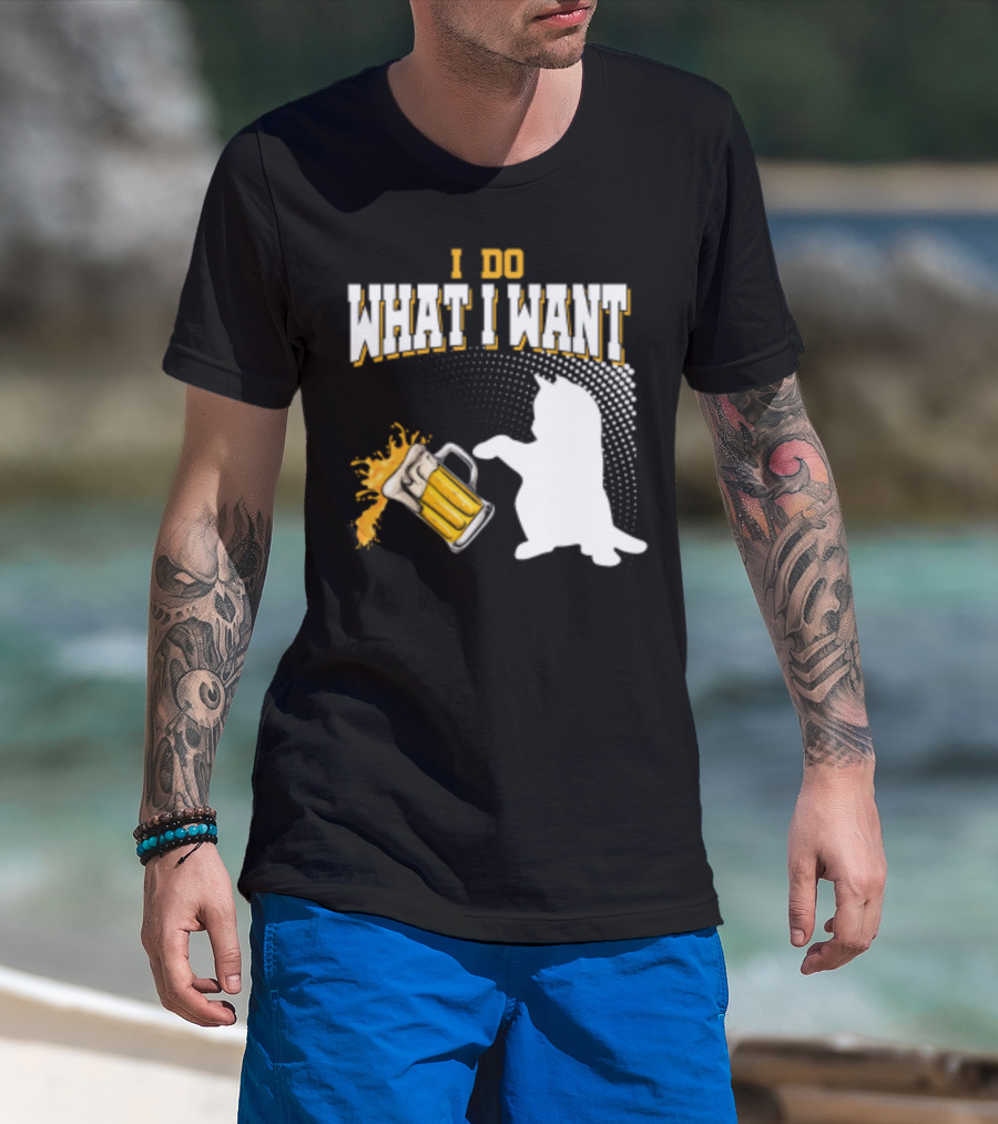 I Do What I Want Cat Knocks Over Beer Mug T-Shirt