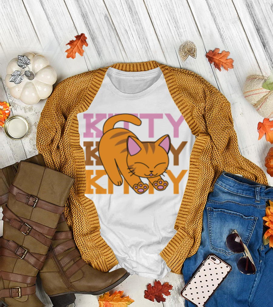 Kitty Kitty Playful Ginger Cat Illustration with Pastel Text T-Shirt