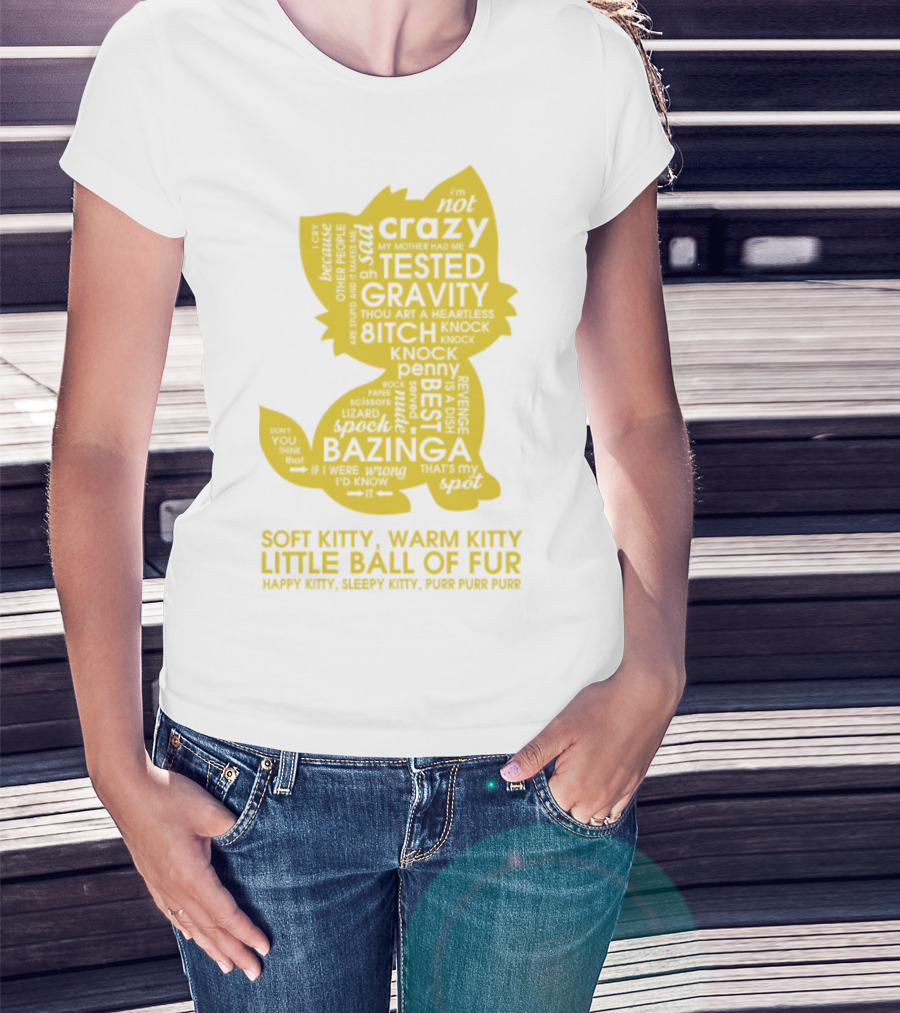 Soft Kitty, Warm Kitty, Crazy Kitty, Tested Gravity, Bazinga Little Ball Of Fur T-Shirt