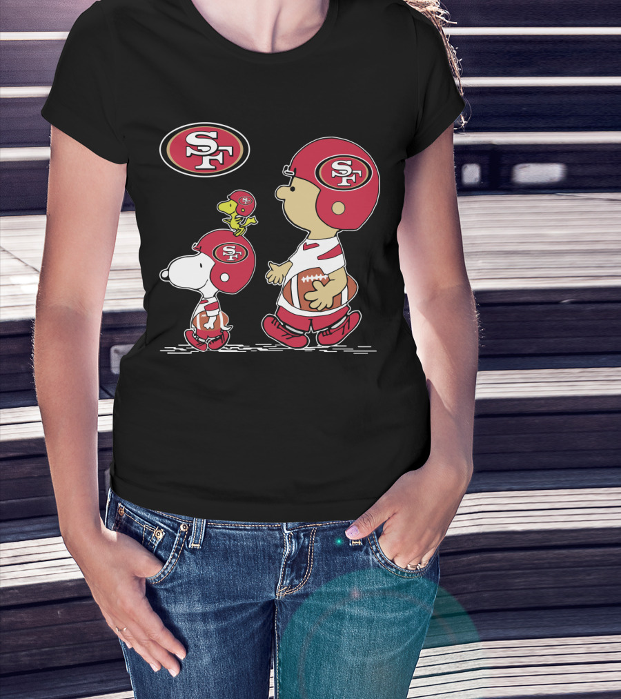 Christmas Peanuts Cute Football San Francisco 49ers Snoopy Woodstock Helmet Charlie Brown T-Shirt