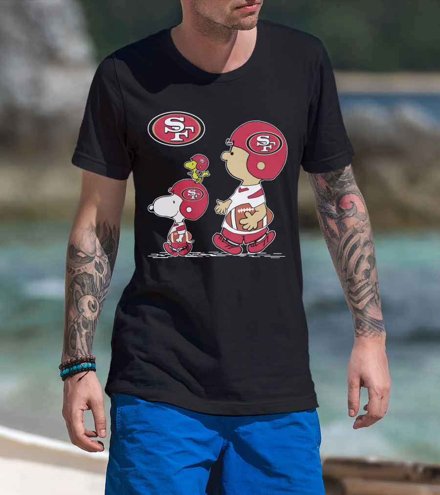 Christmas Peanuts Cute Football San Francisco 49ers Snoopy Woodstock Helmet Charlie Brown T-Shirt