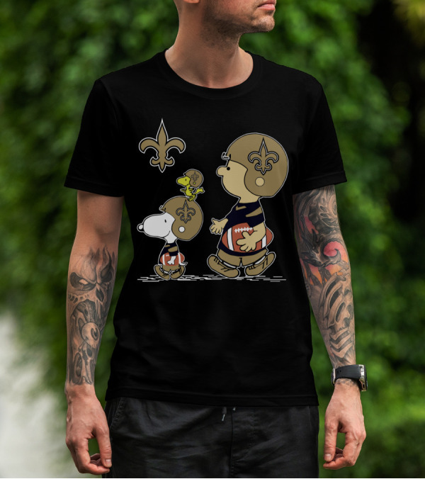 Christmas Peanuts Cute Football Saints Snoopy And Woodstock In Helmets T-Shirt