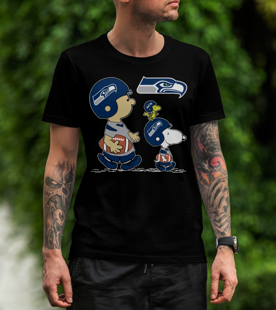 Christmas Peanuts Cute Football Seahawks Snoopy Woodstock T-Shirt