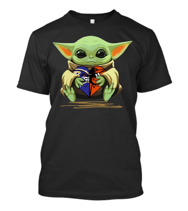 Baby Yoda Heart Baltimore Ravens Orioles Love T-Shirt