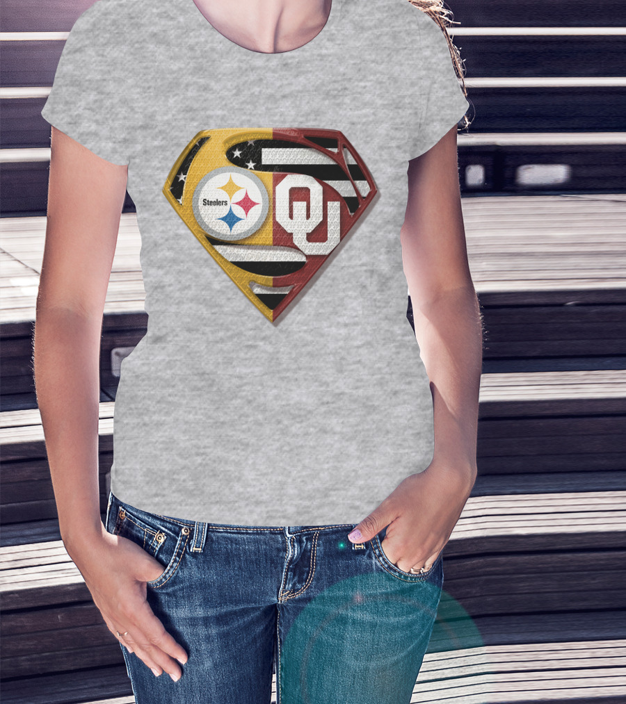 Steelers Ou Superman Logo With Stars And Stripes T-Shirt