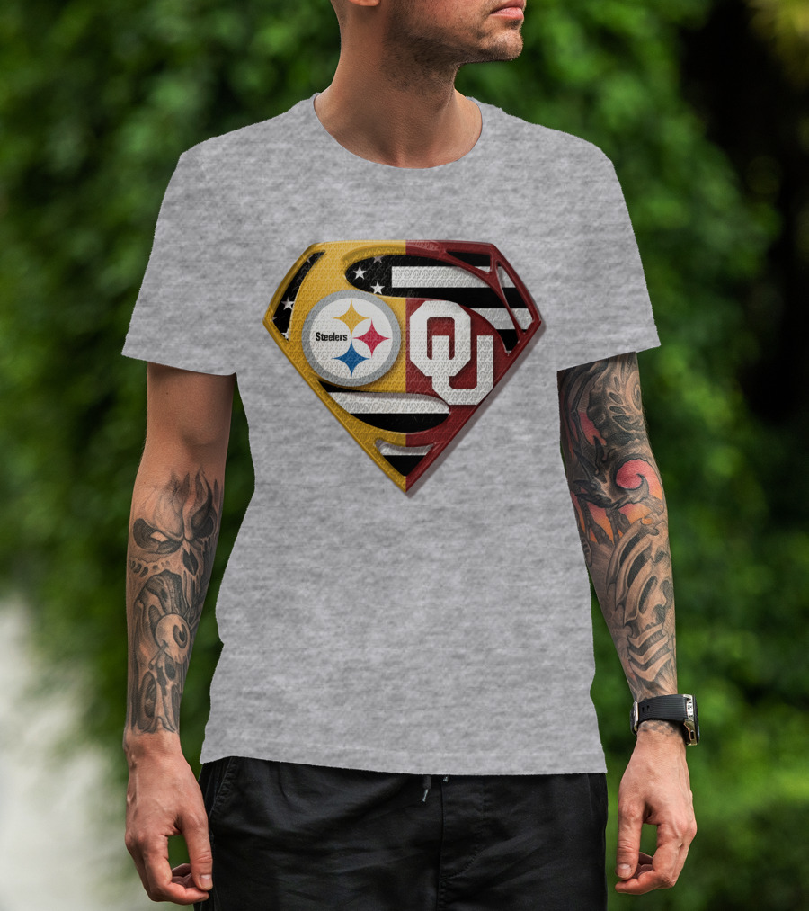 Steelers Ou Superman Logo With Stars And Stripes T-Shirt