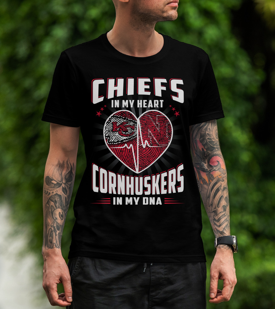 Chiefs In My Heart Cornhuskers Dna Fingerprint Heartbeat T-Shirt
