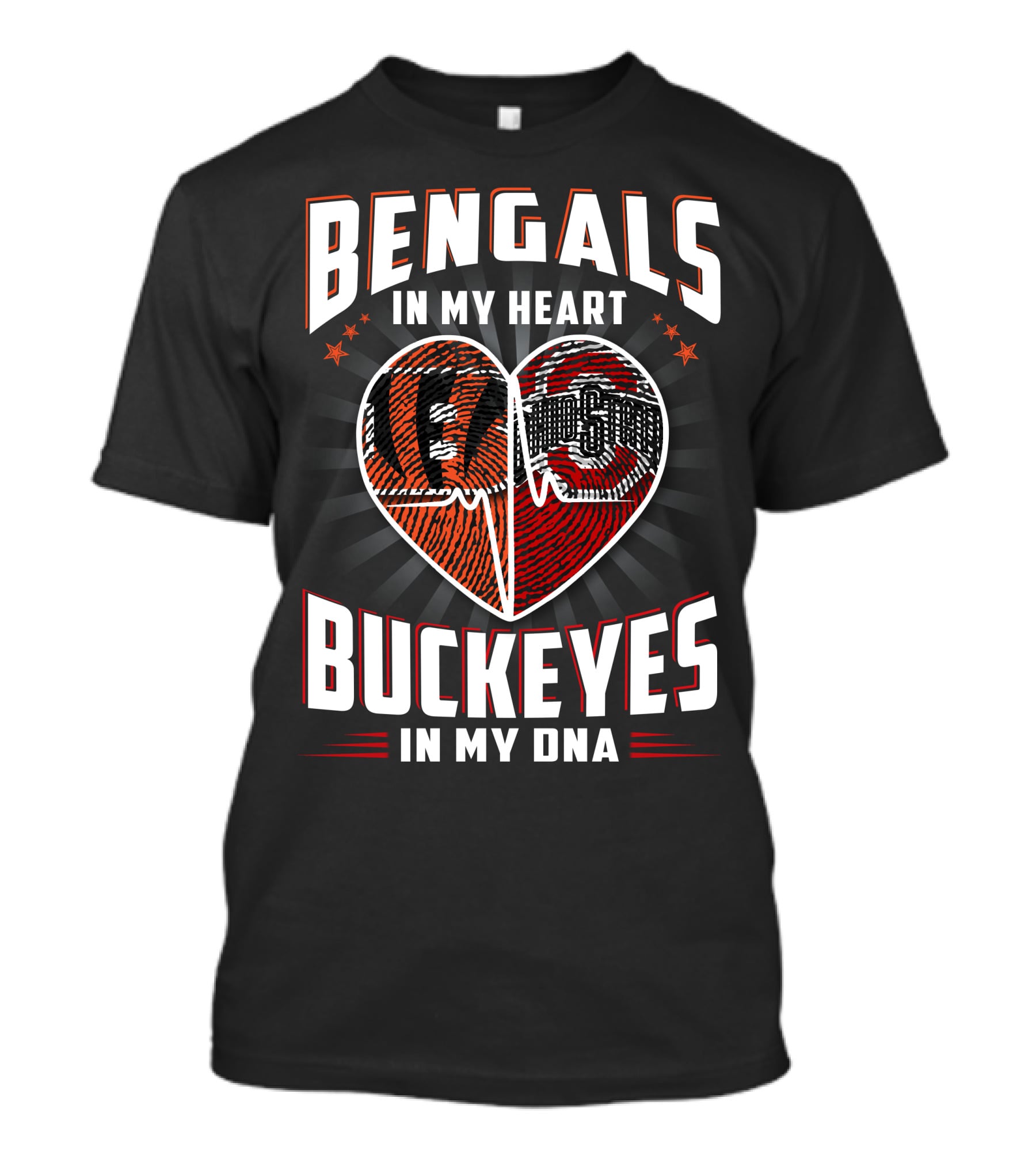 Bengals In My Heart Buckeyes In My Dna Heartbeat Logo Combination T-Shirt