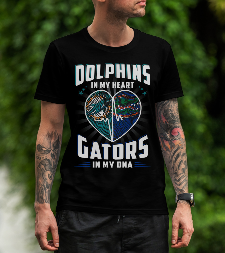 Dolphins In My Heart Gators In My Dna Heartbeat Football Influence T-Shirt