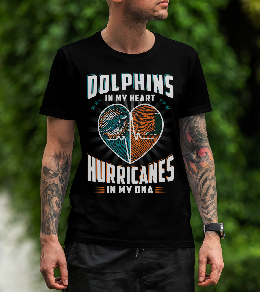 Dolphins In My Heart Hurricanes In My Dna Fingerprint Heart Ekg Stars T-Shirt