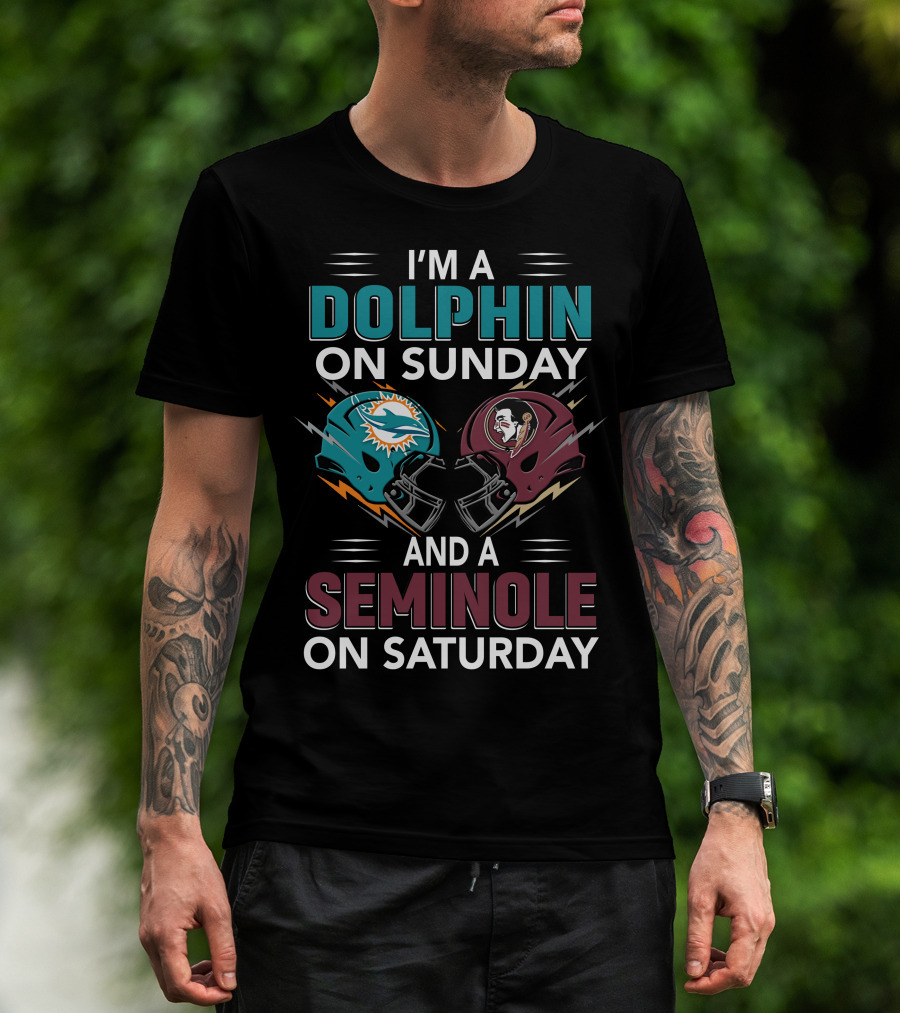 I'm A Dolphin On Sunday And A Seminole On Saturday Football Helmets T-Shirt