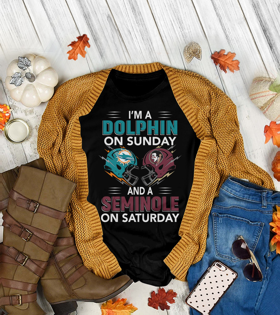 I'm A Dolphin On Sunday And A Seminole On Saturday Football Helmets T-Shirt