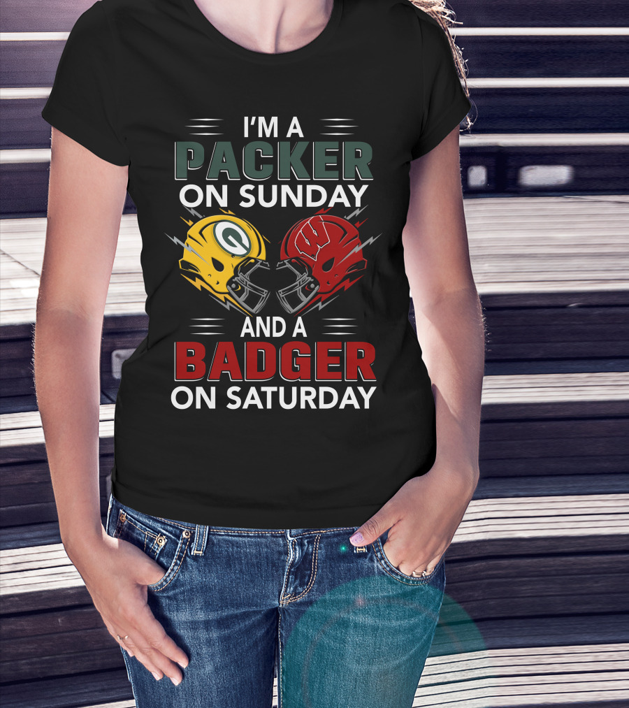 I'm A Packer On Sunday And A Badger On Saturday Football Helmets T-Shirt