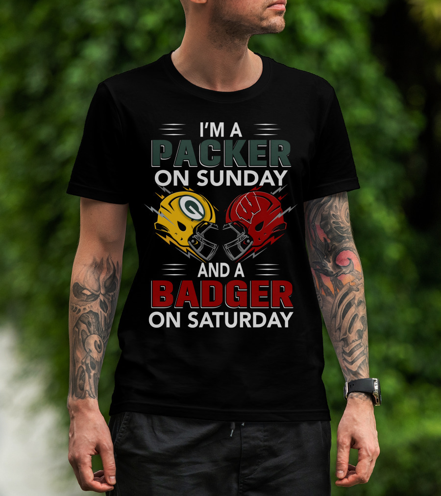I'm A Packer On Sunday And A Badger On Saturday Football Helmets T-Shirt