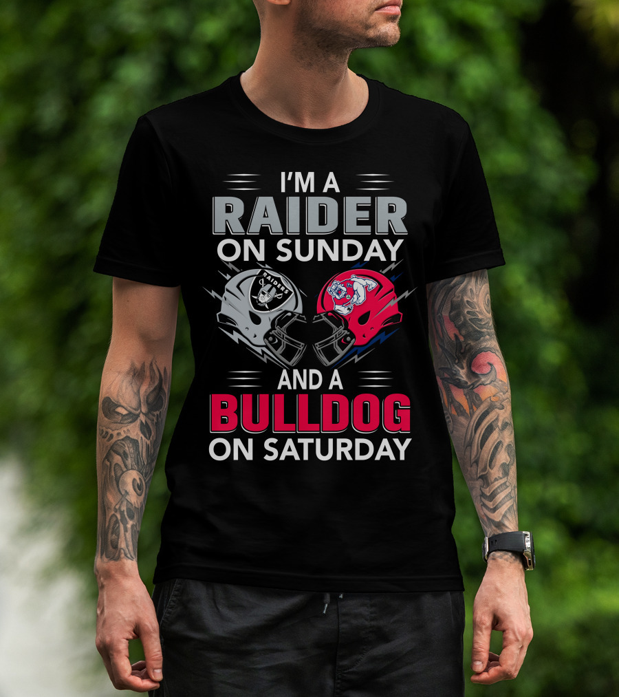 I'm A Raider On Sunday And A Bulldog On Saturday Football Fans Helmets T-Shirt