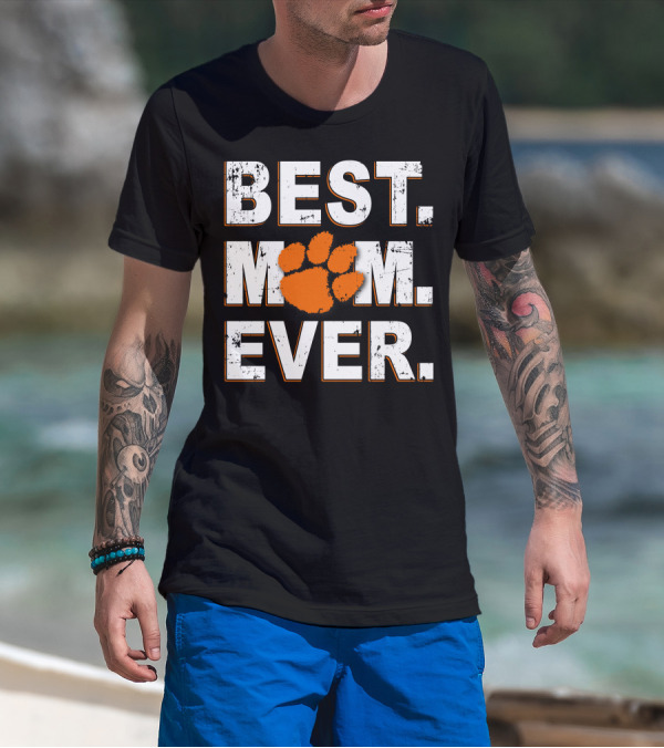 BEST MOM EVER CLEMSON TIGERS Paw Prints T-Shirt