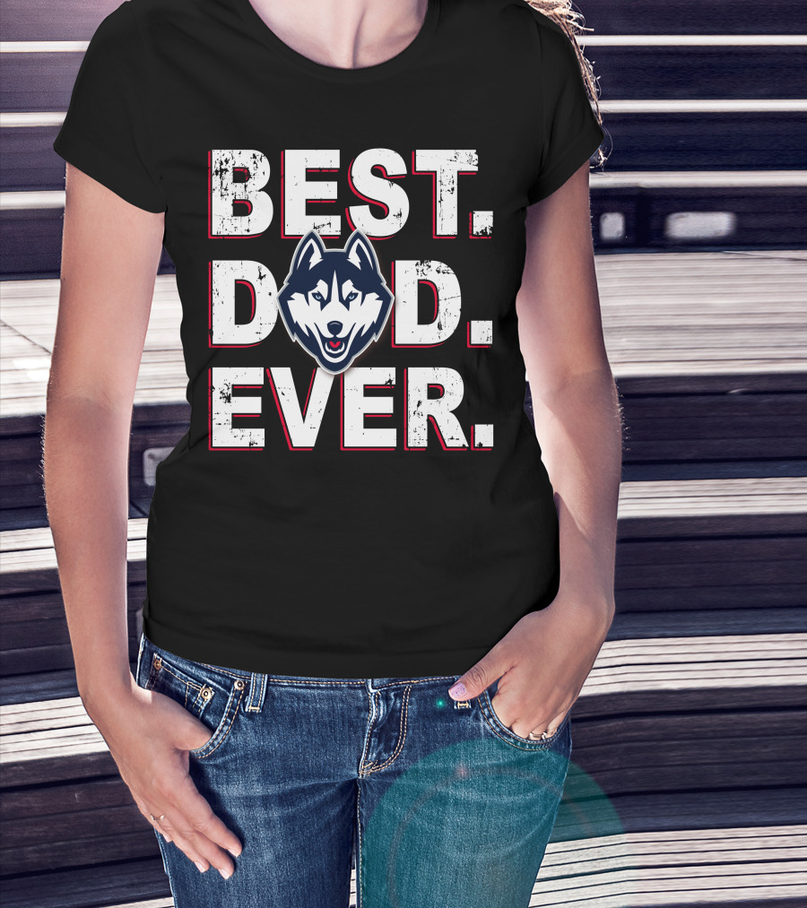 Best Dad Ever Husky Face Distressed Bold Letters T-Shirt