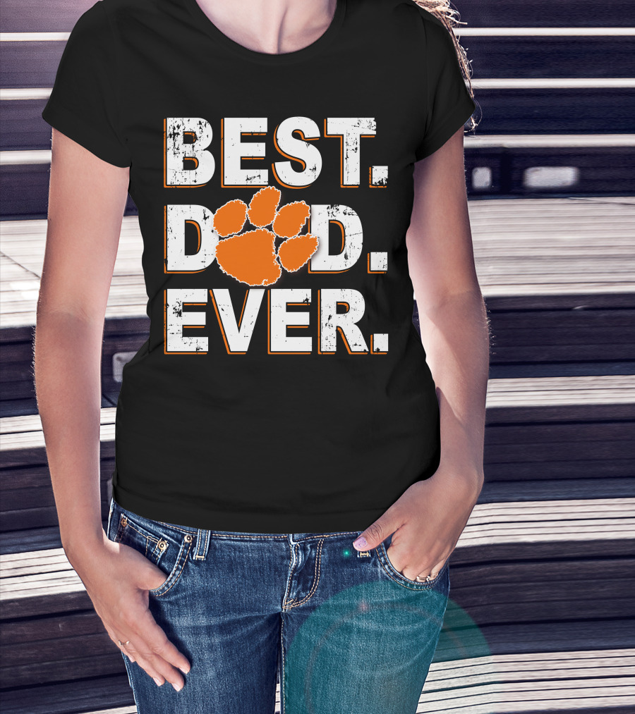Best Dad Ever Orange Paw Print T-Shirt