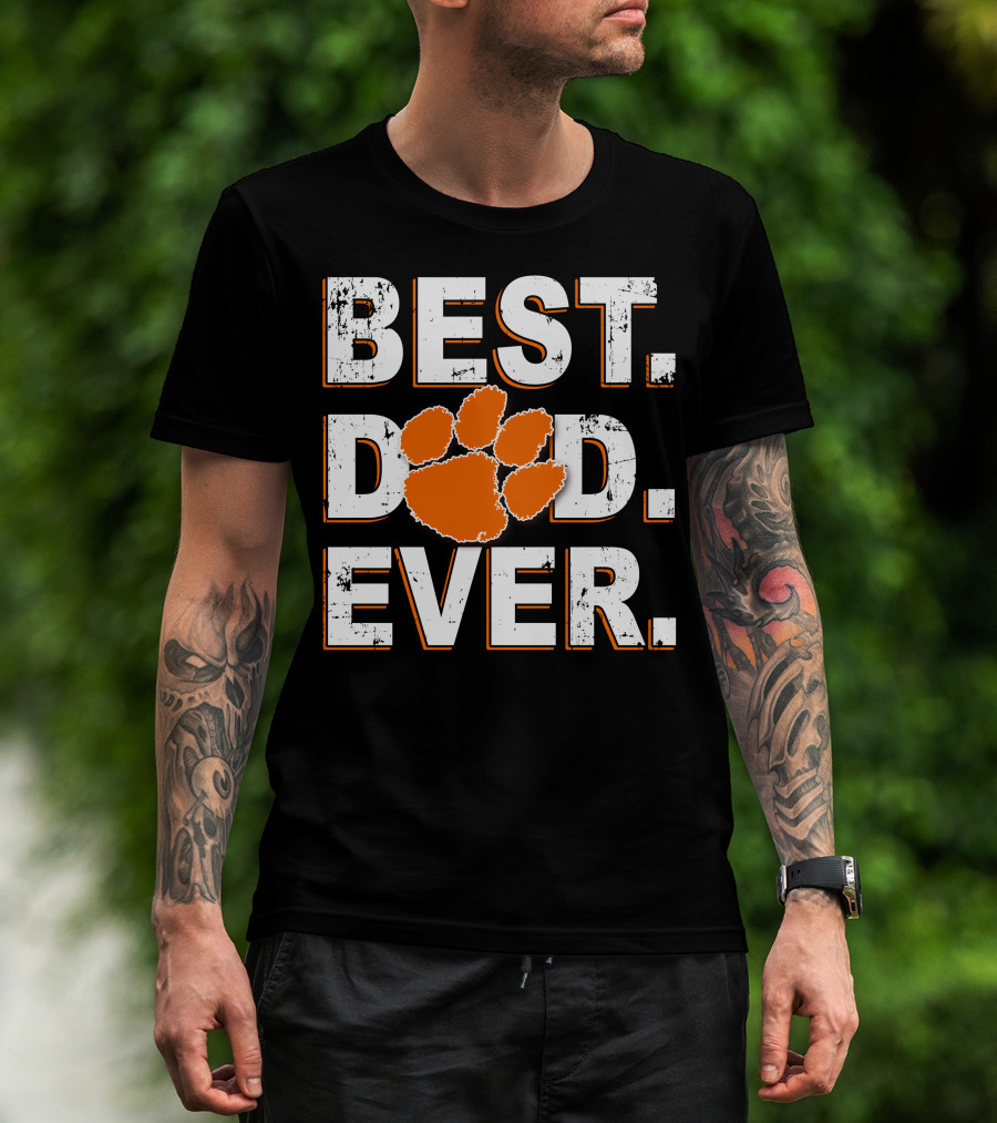 Best Dad Ever Orange Paw Print T-Shirt