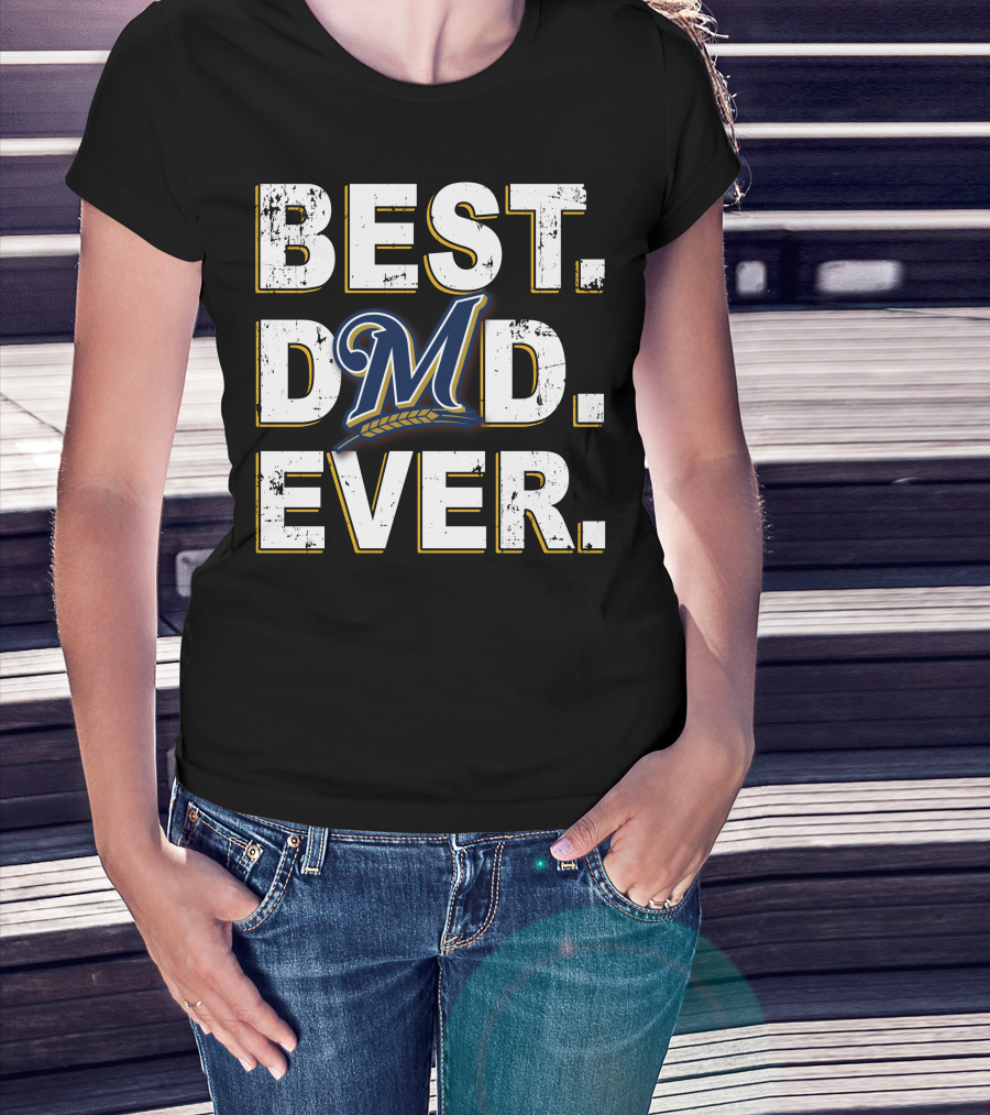 Best Dad Ever M Baseball Milwaukee Brewers T-Shirt