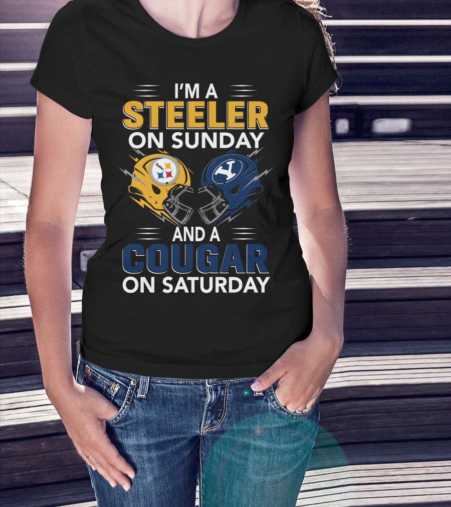 I'm A Steeler On Sunday And A Cougar On Saturday With Helmet Logos T-Shirt