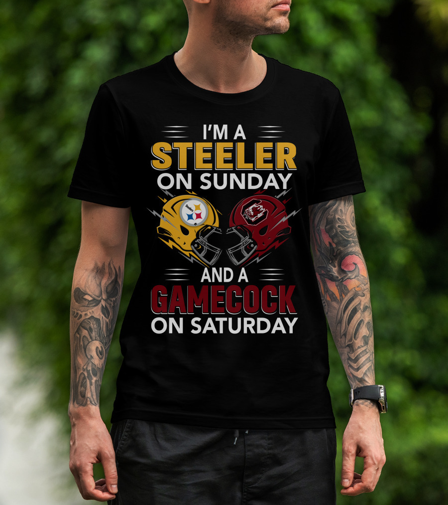 I'm A Steeler On Sunday And A Gamecock On Saturday Football Helmets T-Shirt