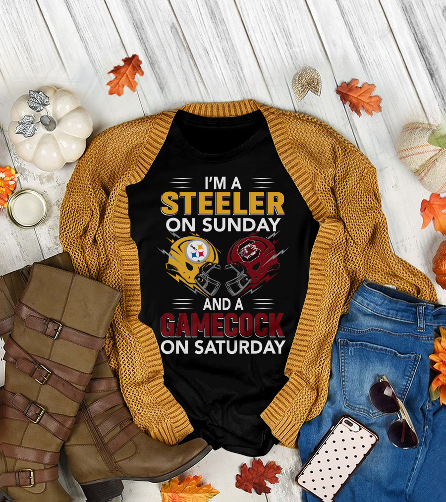 I'm A Steeler On Sunday And A Gamecock On Saturday Football Helmets T-Shirt