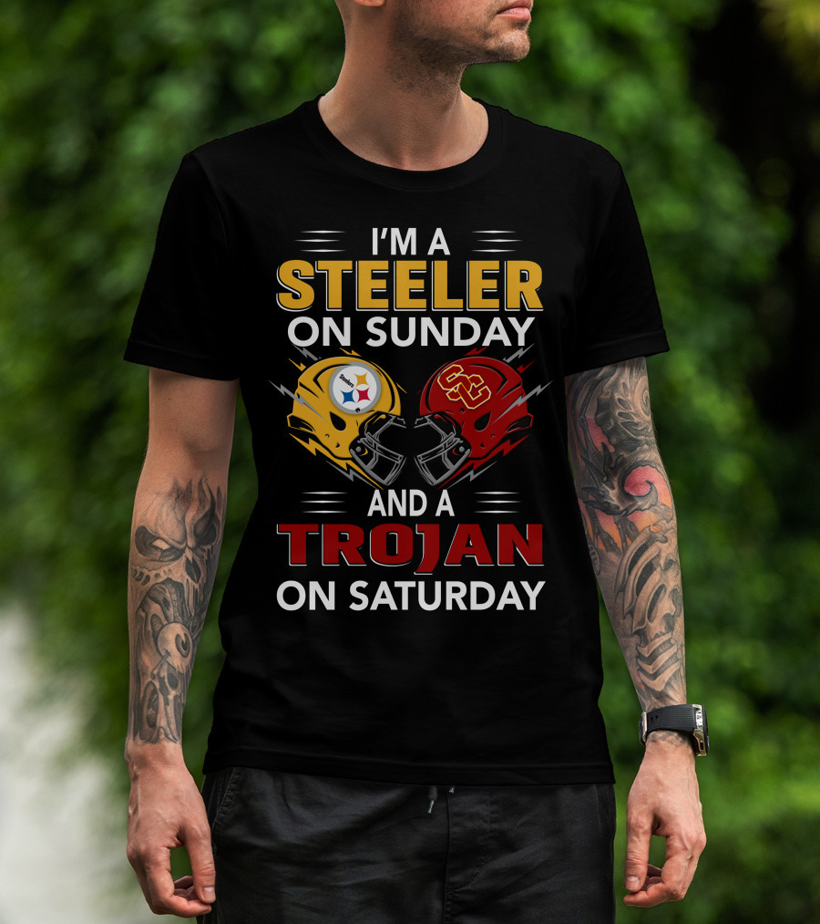 I'm A Steeler On Sunday And A Trojan On Saturday With Helmet T-Shirt