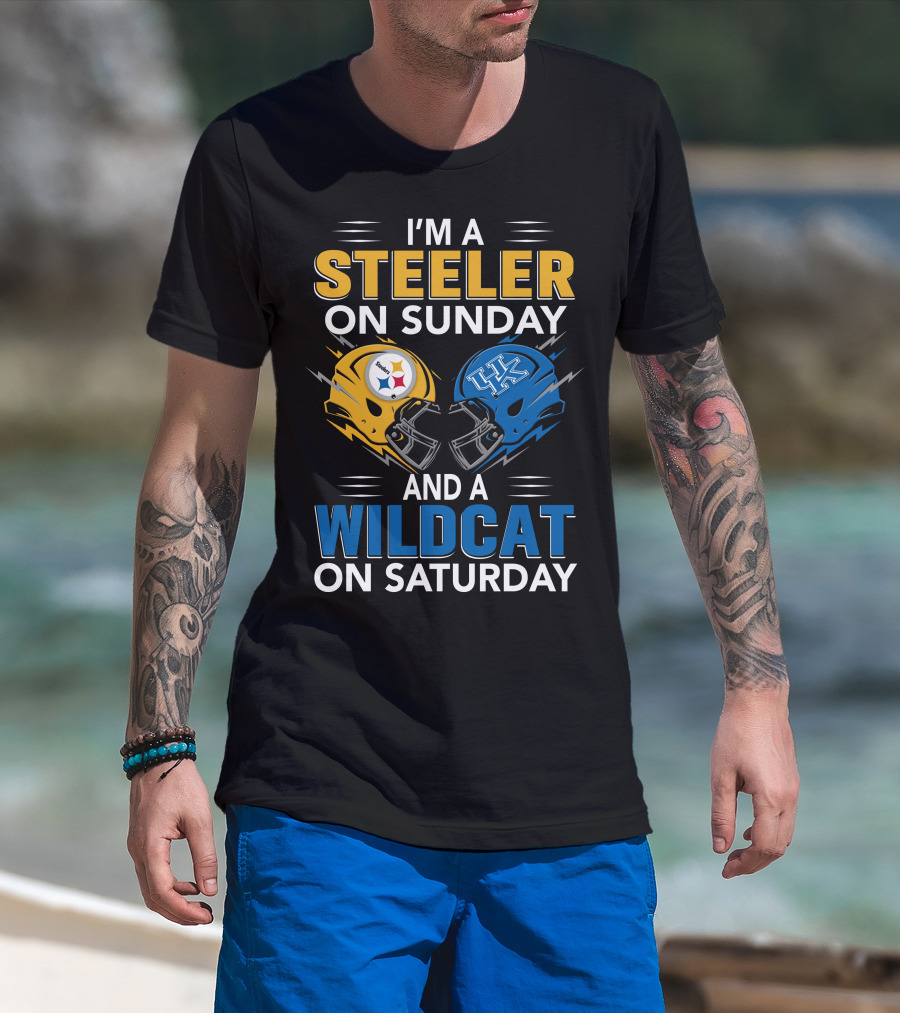 Steeler On Sunday Wildcat On Saturday Football Fan Pride Helmet T-Shirt
