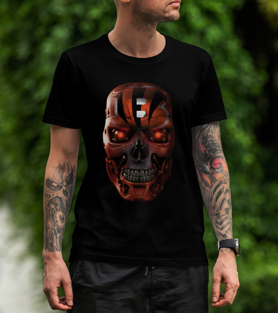 Terminator-Inspired Cincinnati Bengals Skull T-Shirt