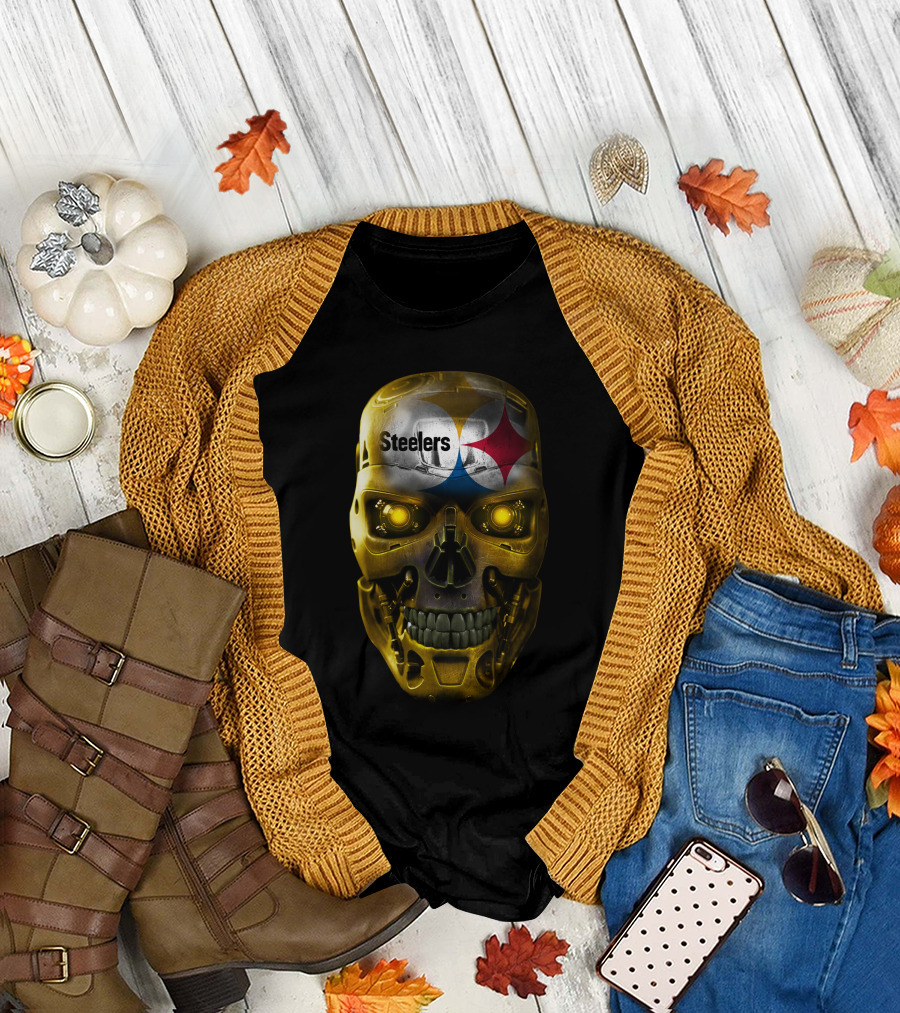 Steelers Skull Terminator Style T-Shirt
