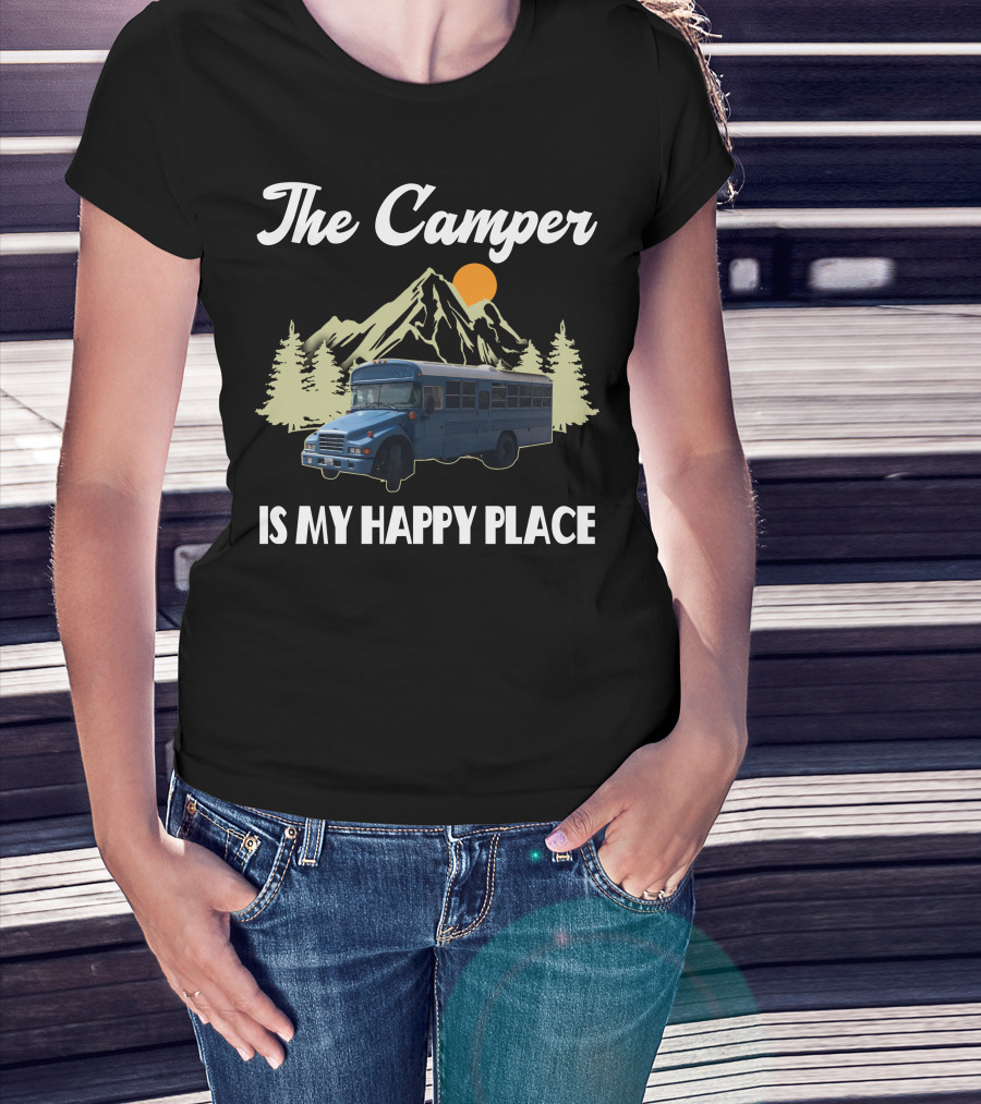 The Camper Skoolie Is My Happy Place Mountain Adventure T-Shirt