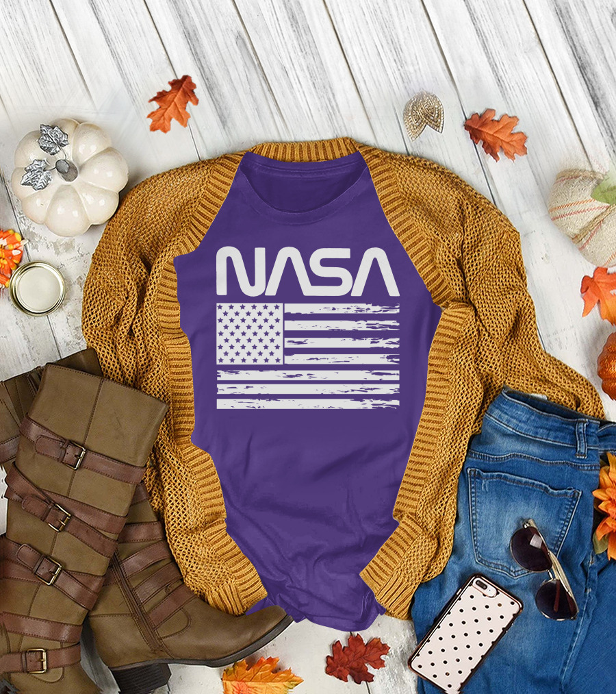 NASA Distressed American Flag Rocketry T-Shirt