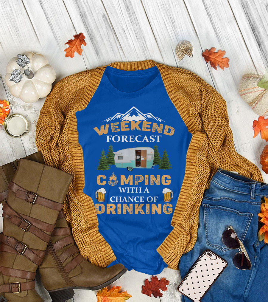 Weekend Forecast Camping Drinking Shasta COMPACT Trailer T-Shirt