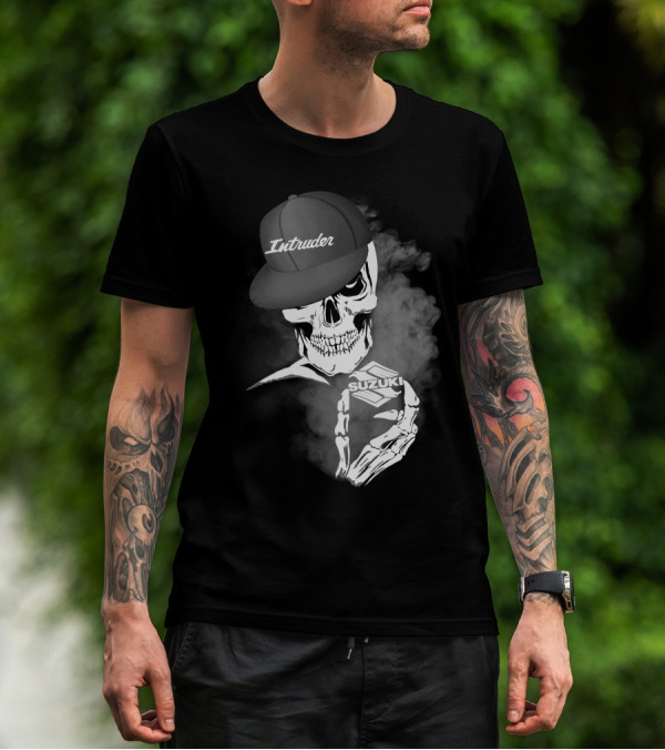Suzuki Intruder Skull With Hat And Smoke Motif T-Shirt