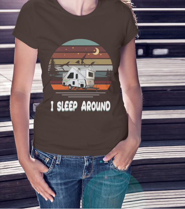 Aliner Camping I Sleep Around Camper Retro Mountain Scenery T-Shirt