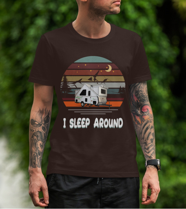 Aliner Camping I Sleep Around Camper Retro Mountain Scenery T-Shirt