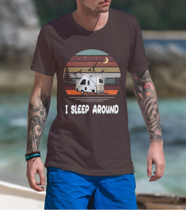 Aliner Camping I Sleep Around Camper Retro Mountain Scenery T-Shirt