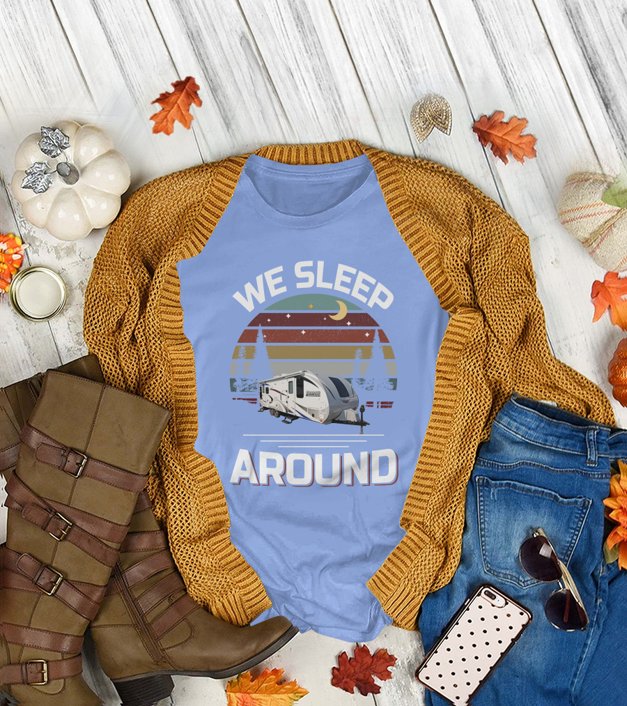 WE SLEEP AROUND Camper Moon Trees Retro Stripes T-Shirt