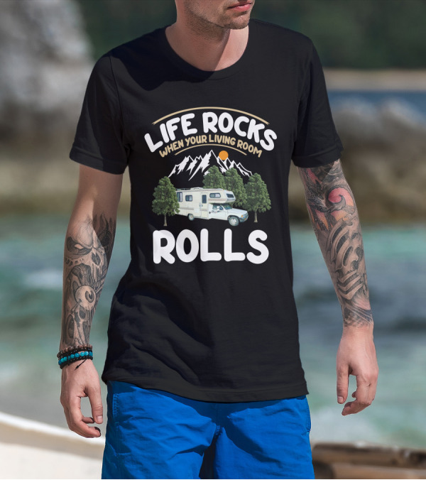 Life Rocks When Your Living Room Rolls 89 Toyota Dolphin Camper Adventure T-Shirt