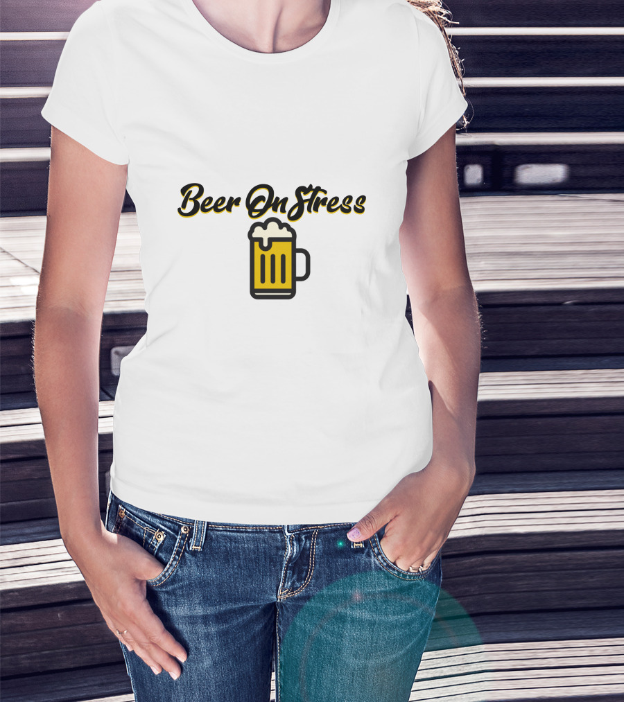 BeerOnStress Mug Graphic With Overflowing Beer T-Shirt