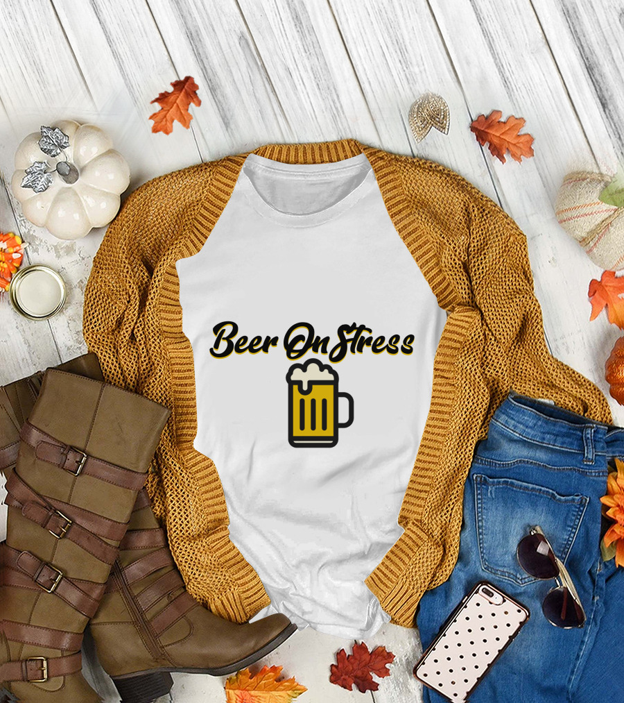 BeerOnStress Mug Graphic With Overflowing Beer T-Shirt