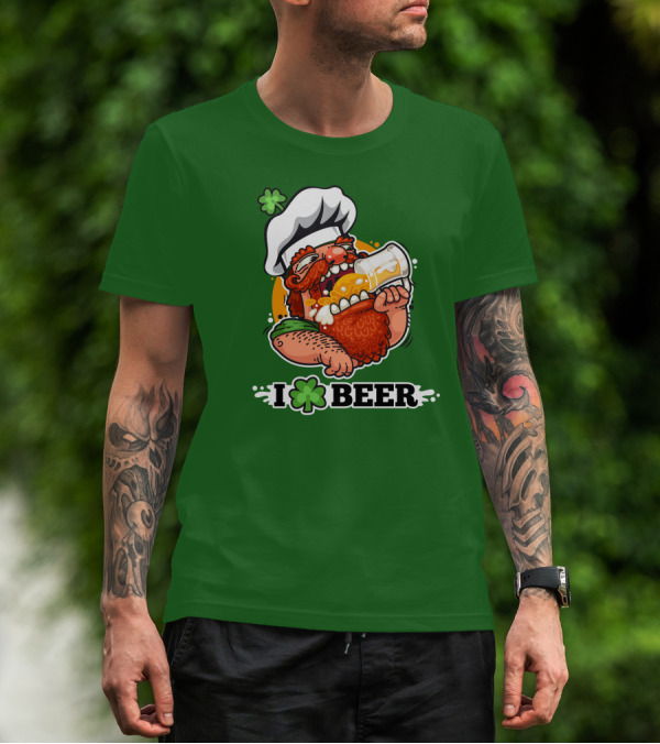 Irish Chef Shamrock I Love Beer T-Shirt