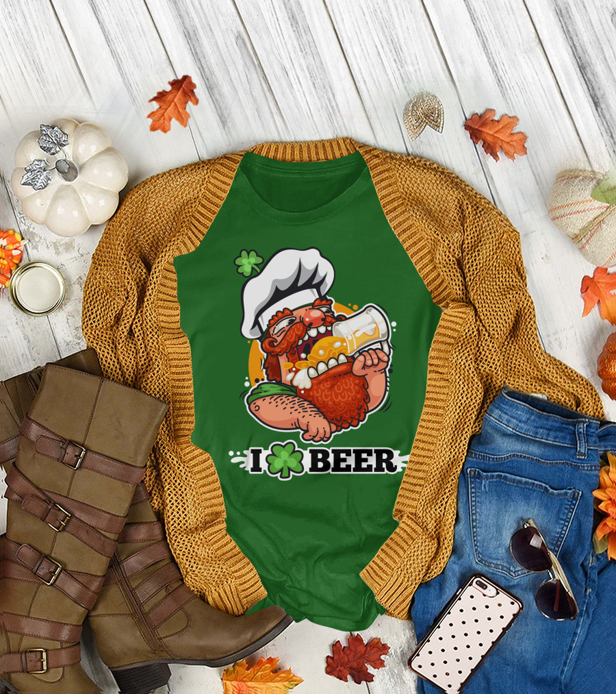 Irish Chef Shamrock I Love Beer T-Shirt