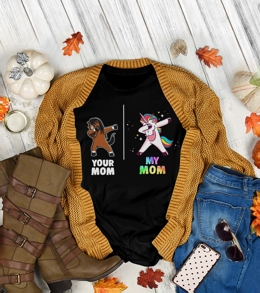 Your Mom Dabbing Horse Versus My Mom Dabbing Unicorn Rainbow T-Shirt