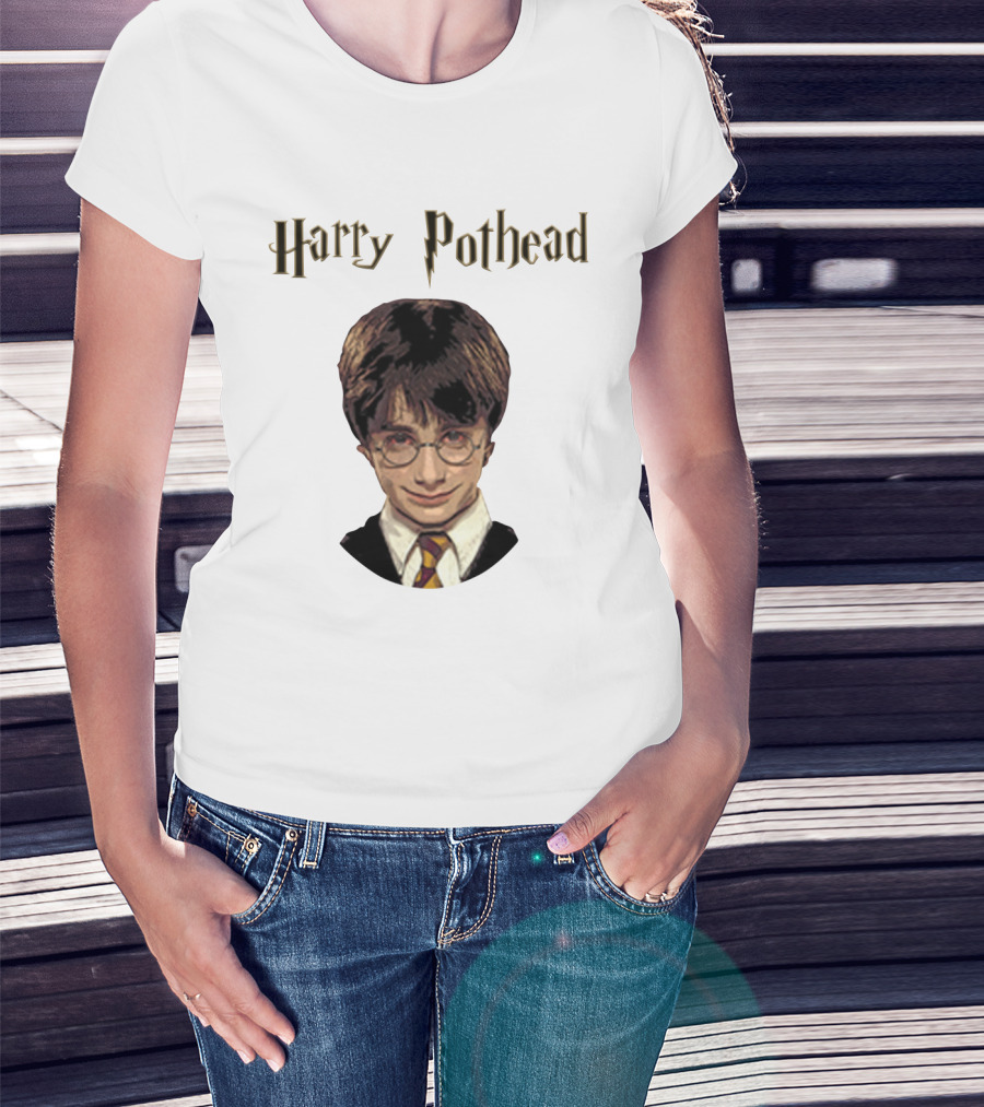 Harry Pothead Wizard Character Parody With Glasses And Lightning Font T-Shirt